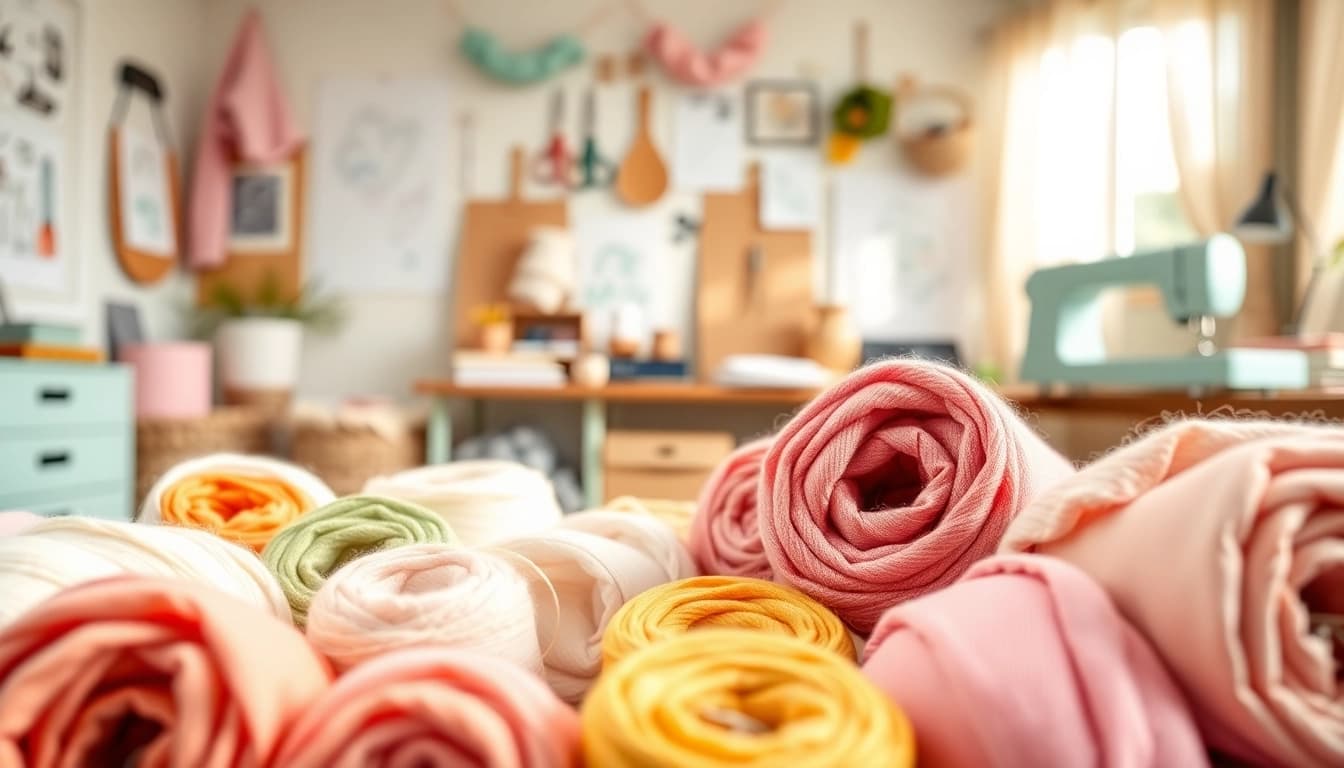 Verken de zachte textuur van wafel katoen in een kleurrijke naaiwerkplaats met inspiratie-elementen.