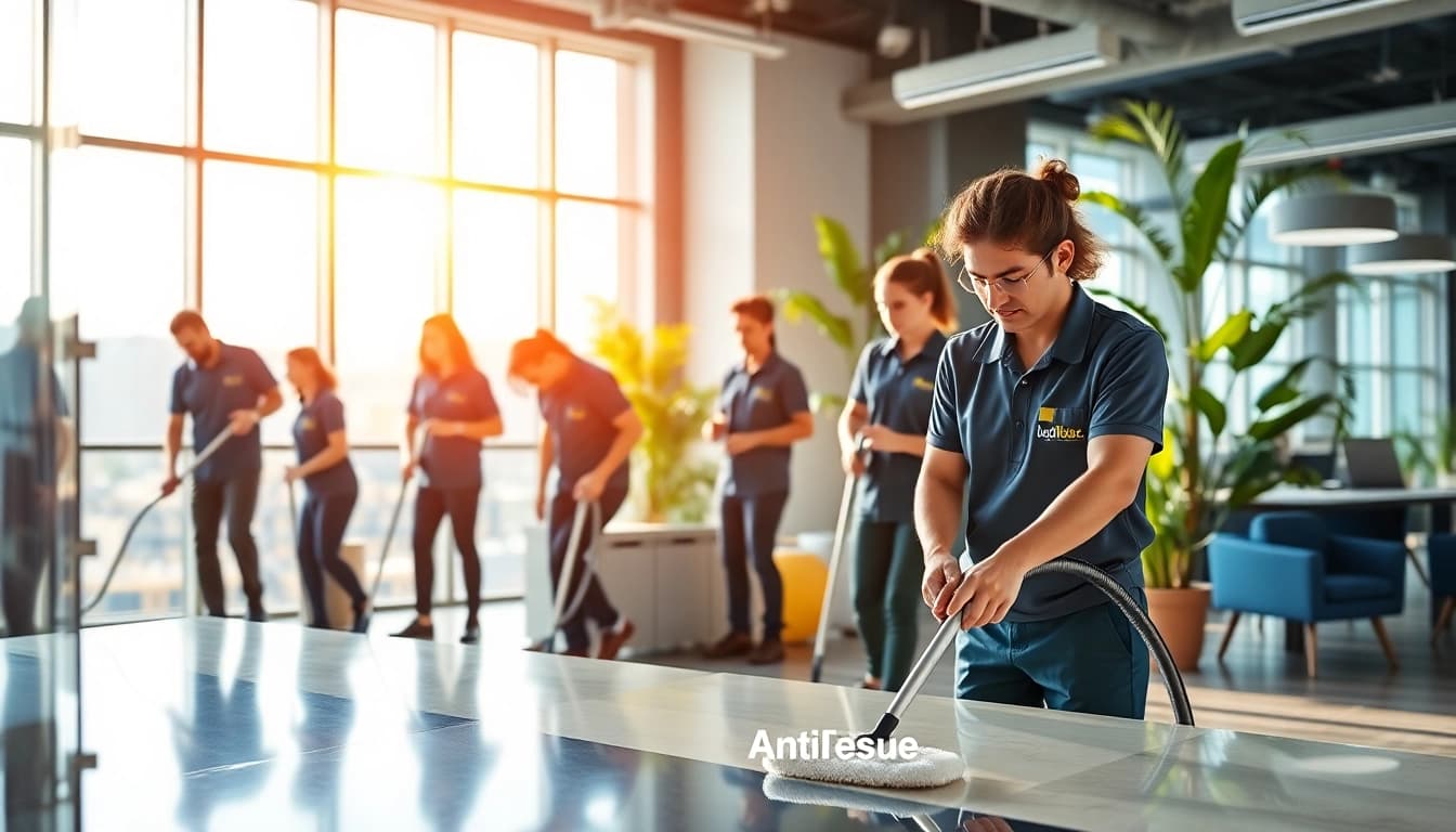 Enhance your space with a professional cleaning service team creating a pristine environment.