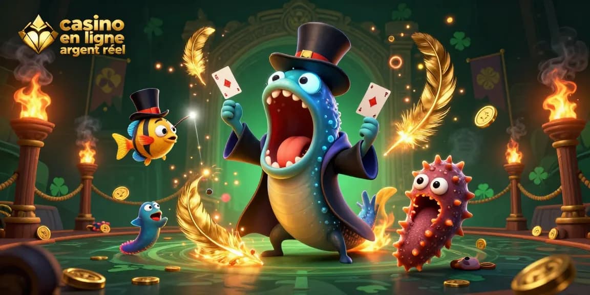 Un spectacle unique de casino en ligne argent réel avec un poisson-lanterne et un anguille, créant une ambiance magique.