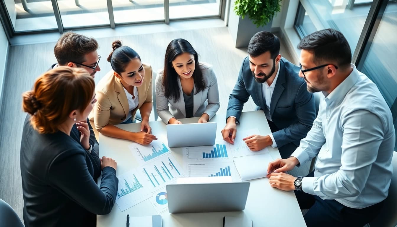Examine competitor pricing strategies during a business meeting with engaged professionals.