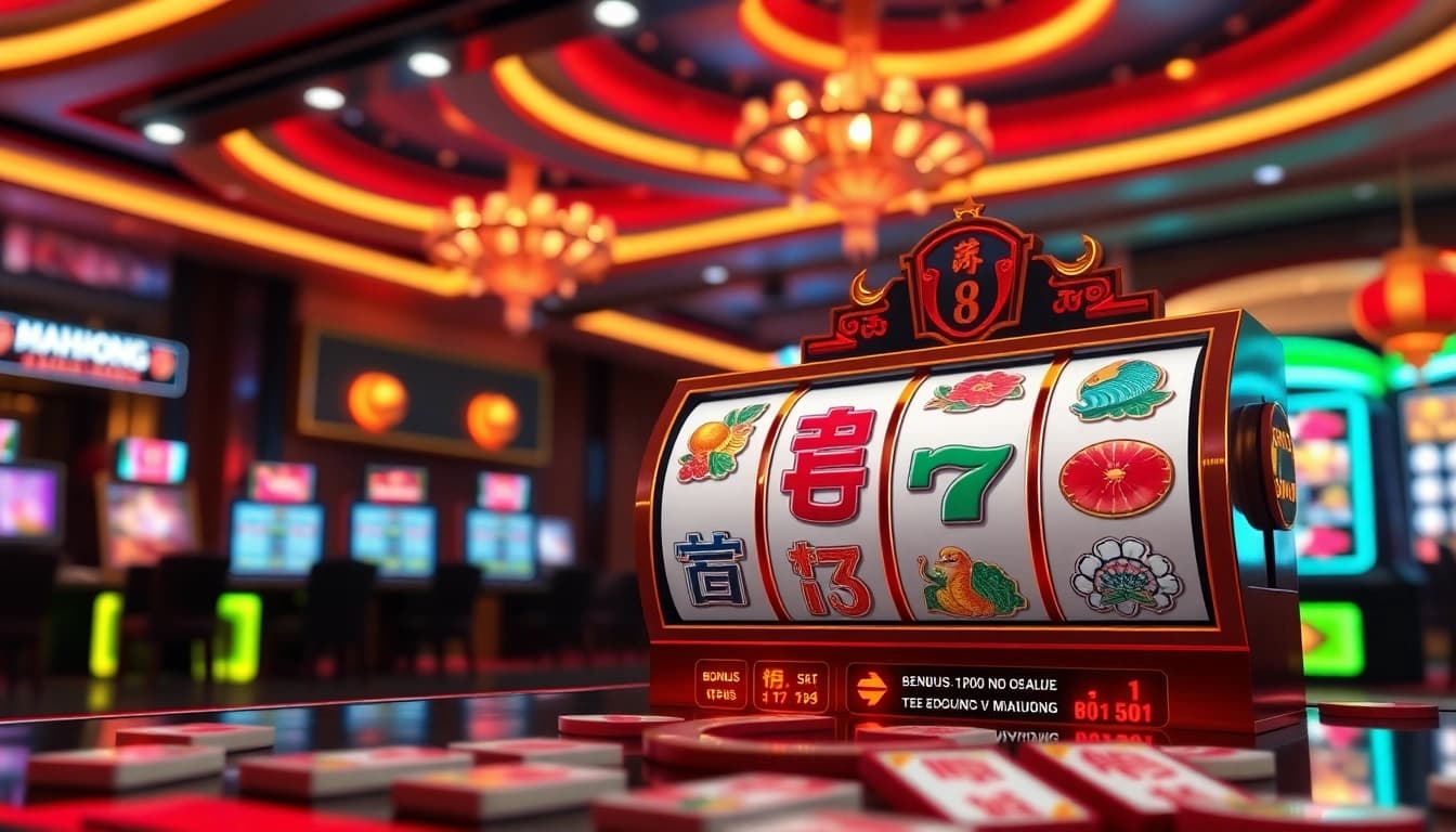 Mainkan mahjong ways 2 slot dengan simbol berwarna-warni dan suasana kasino yang meriah.