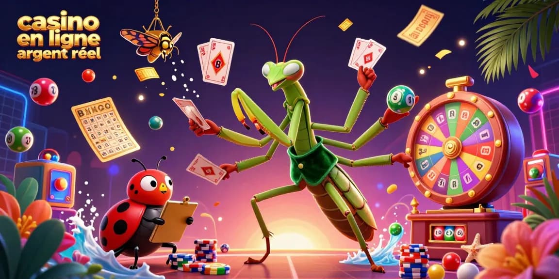 Le casino en ligne argent réel vous plonge dans un monde vibrant de jeu avec des personnages colorés et des éléments de loterie.