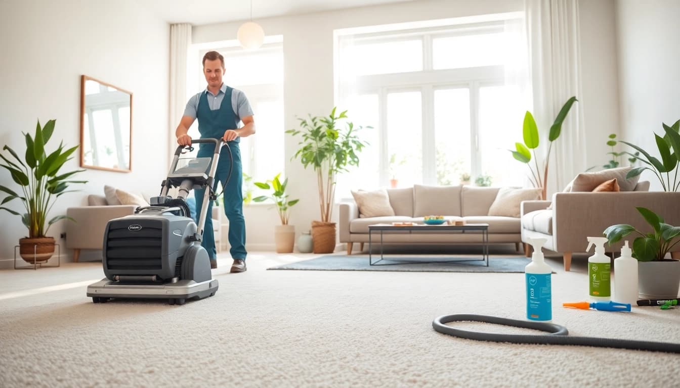 Efficient carpet cleaners lincoln ca working in a bright living room with natural light.