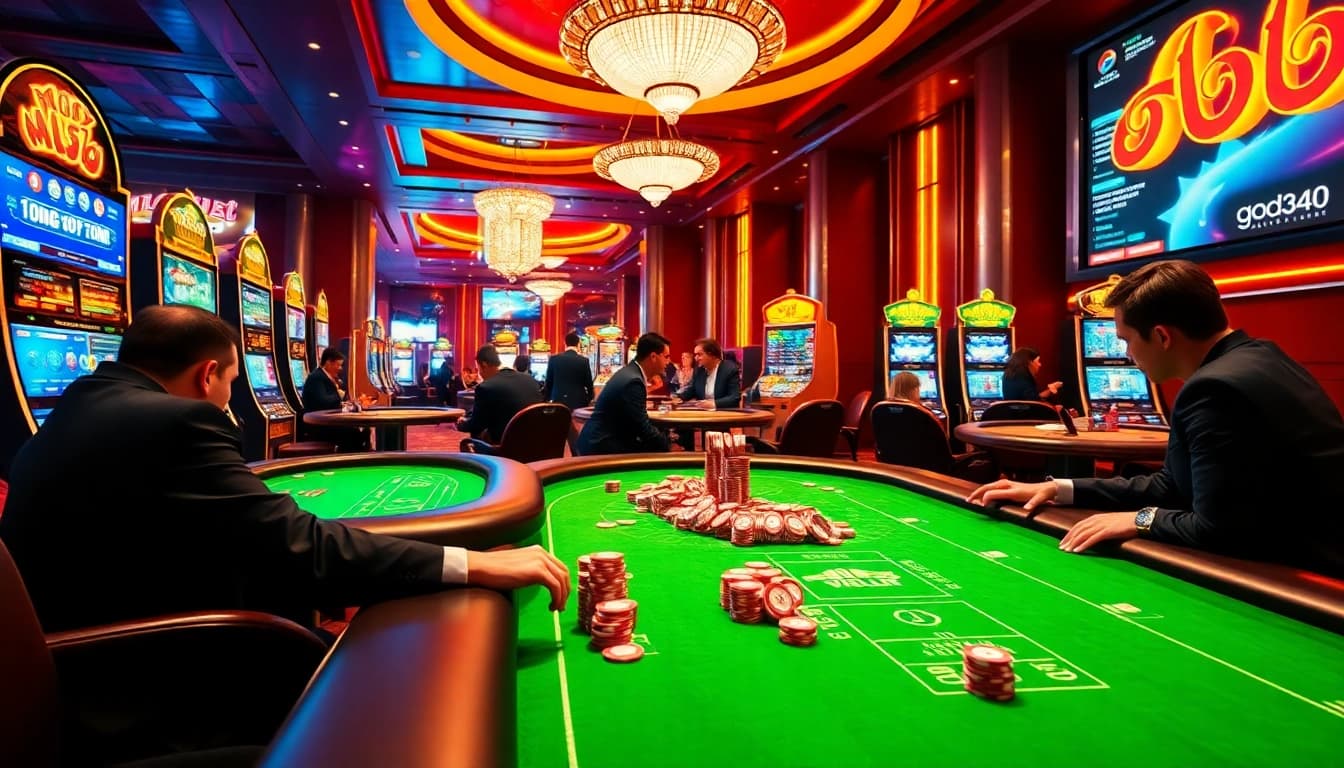 Players enjoying poker and slots at god345.co, showcasing vibrant casino action.