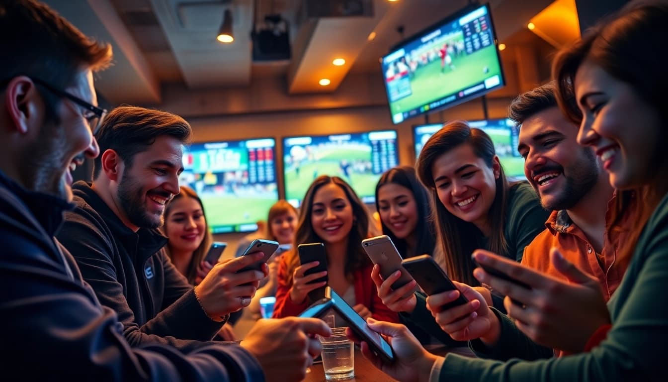 Engaging users using the best sports betting apps in India in a lively lounge setting.