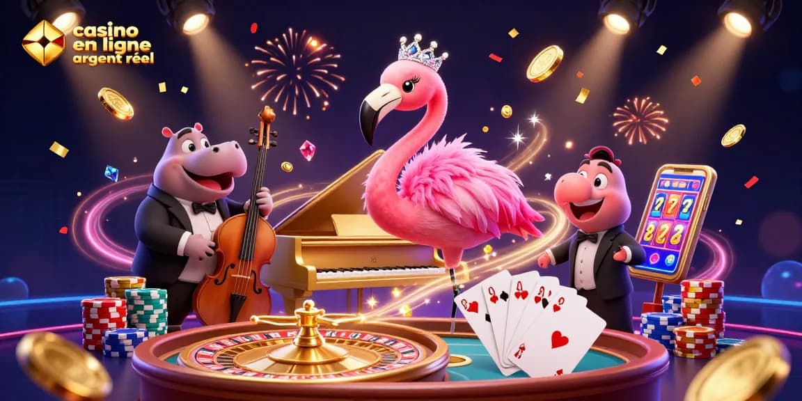Découvrez l'univers captivant des jeux de casino en ligne argent réel avec des personnages animés et des éléments festifs.