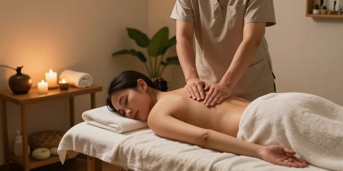 마사지 치료 중인 모습과 아늑한 방의 분위기