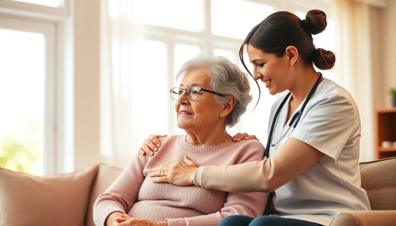 Caregivers providing in home health care near me in a warm, supportive atmosphere.