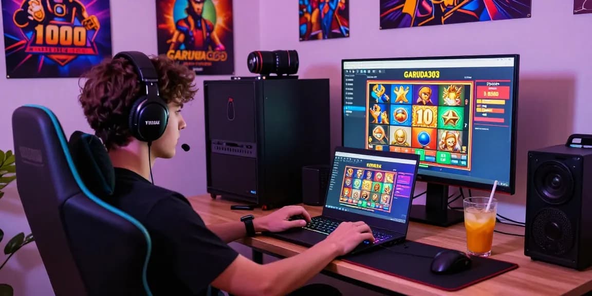 Engaging scene of a gamer interacting with GARUDA303 platform showcasing slot deposit 1000.