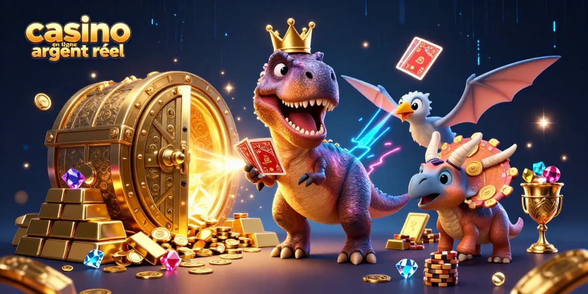 Jouer au casino en ligne argent réel avec un T-Rex, un ptérodactyle et un tricératops dans un univers 3D animé.