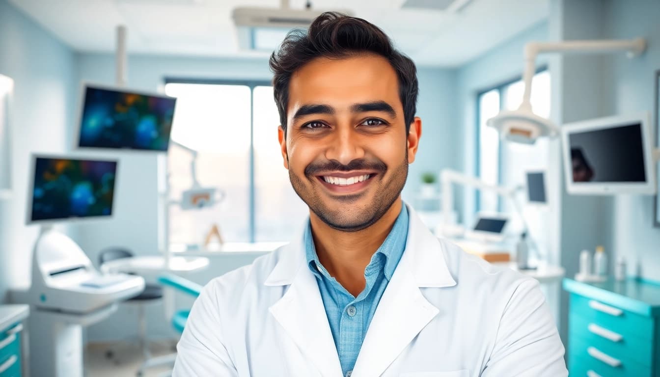 Dr. Shahram Valiani DDS demonstrates expertise in a modern dental office with advanced tools.
