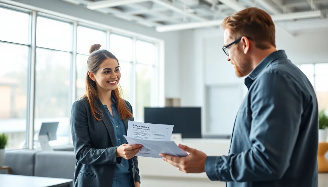 Professional consultation at an extended warranty company, showcasing friendly service and clear communication.