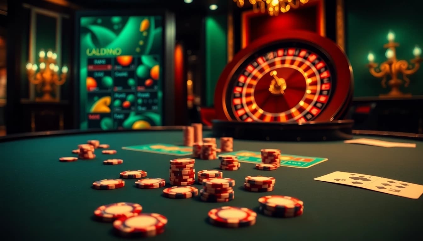 Experience the excitement of uu 88 with vibrant casino visuals showcasing poker and roulette elements.