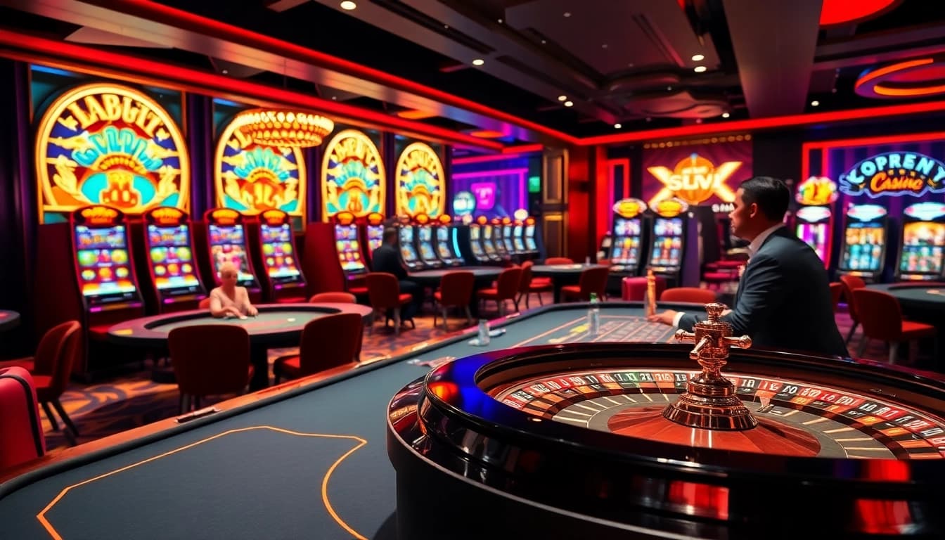 An engaging scene at S88VIP casino showcasing players at tables and vibrant slot machines.