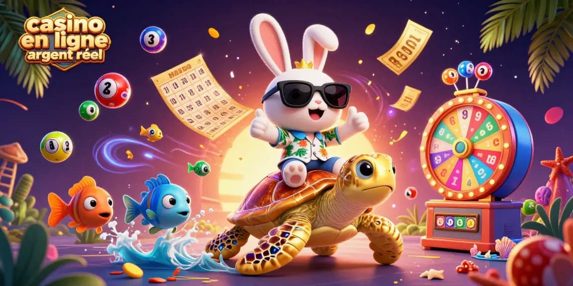 Profitez des jeux passionnants de casino en ligne argent réel avec un lapin chanceux et une tortue dorée.