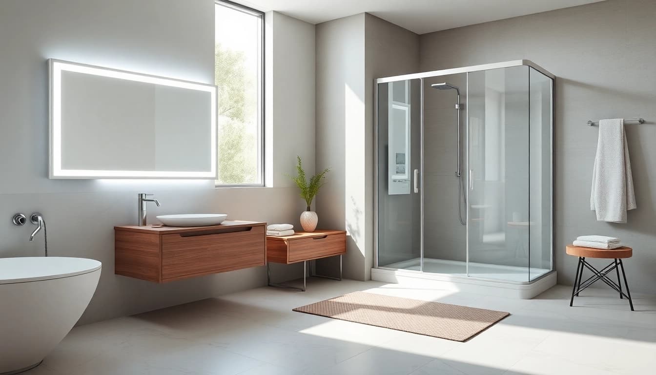 Illumination du miroir LED sirhona qui embellit une salle de bain moderne.
