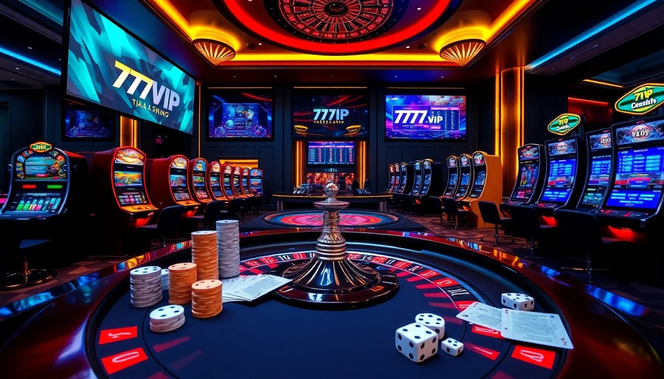 Experience the thrill of gaming with 777VIP, featuring luxurious casino tables and vibrant visuals.