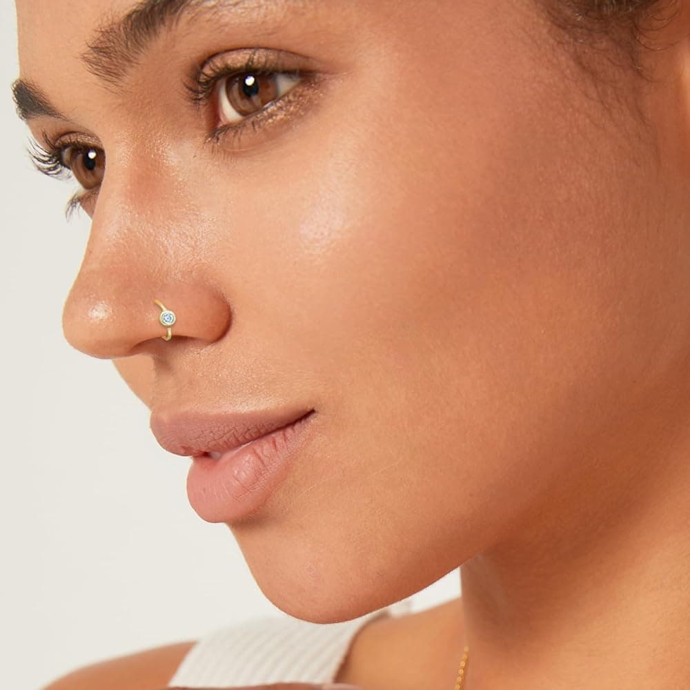Nose Piercing Stud  Luxury 18ct Gold &amp; Diamond Elegance for Modern Women
