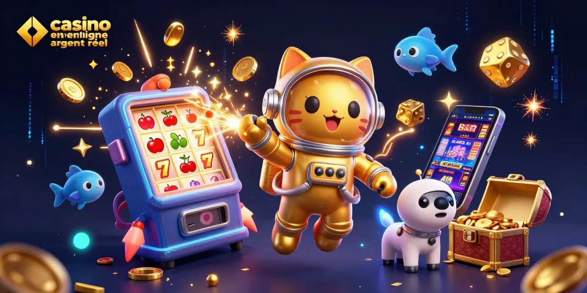 Jouer au casino en ligne argent réel avec un chat astronaute, un chien robot et des éléments de machines à sous dynamiques.