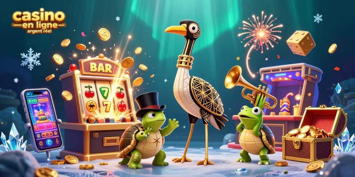 Découvrez l'illustration animée d'un casino en ligne argent réel avec des personnages 3D captivants.