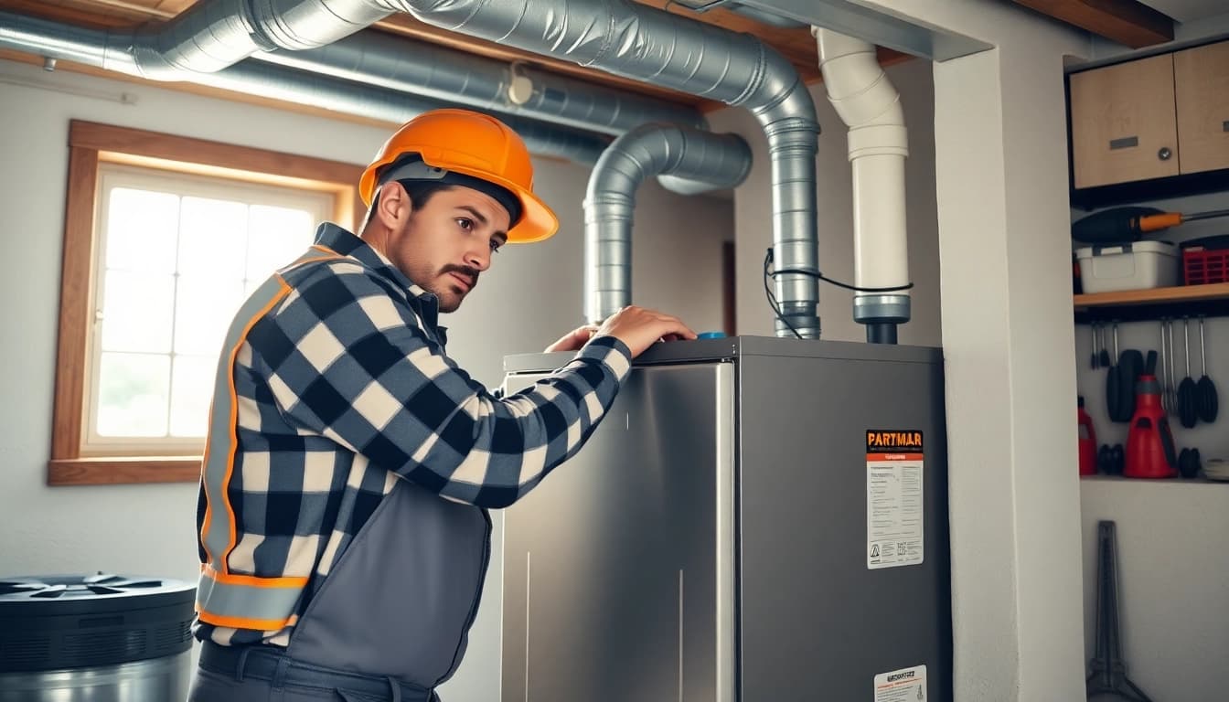 Furnace Installation technician expertly working on a modern gas furnace setup.