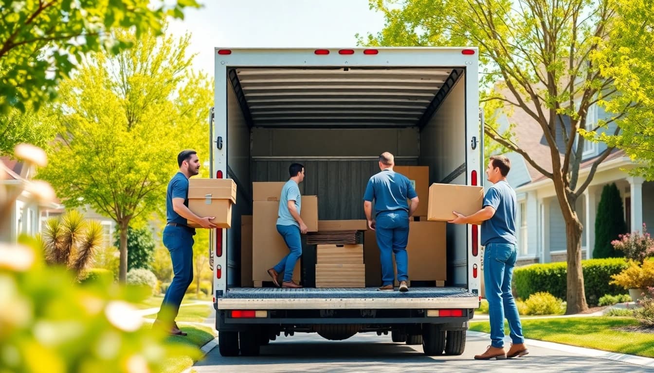 Efficient provincial moving team loading residential furniture into a moving truck.