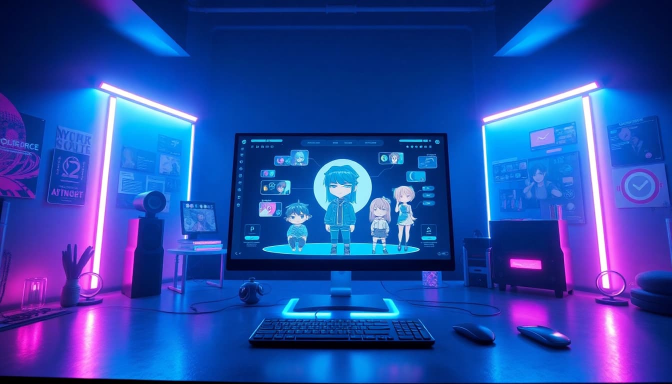 Engaging NSFW character AI user interface showcasing futuristic technology and animated avatars.
