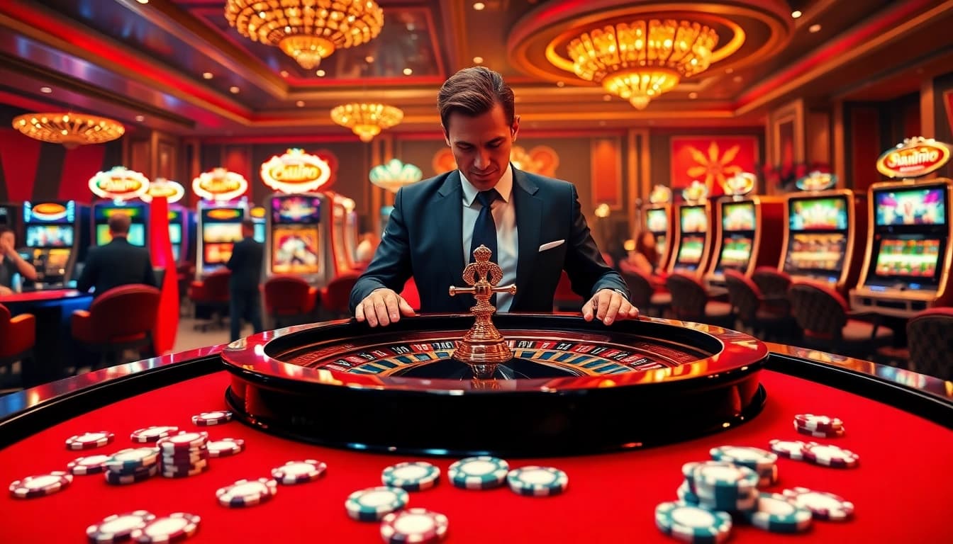 The exhilarating casino scene showcases excitement at the roulette table, promoting https://sunwin88.art/ as an engaging online gaming platform.