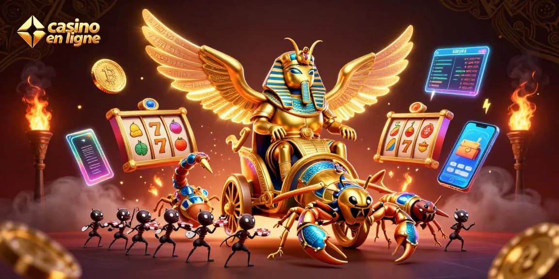 Participez à des jeux de casino en ligne avec un scarabée doré colossal et des scorpions joyaux.