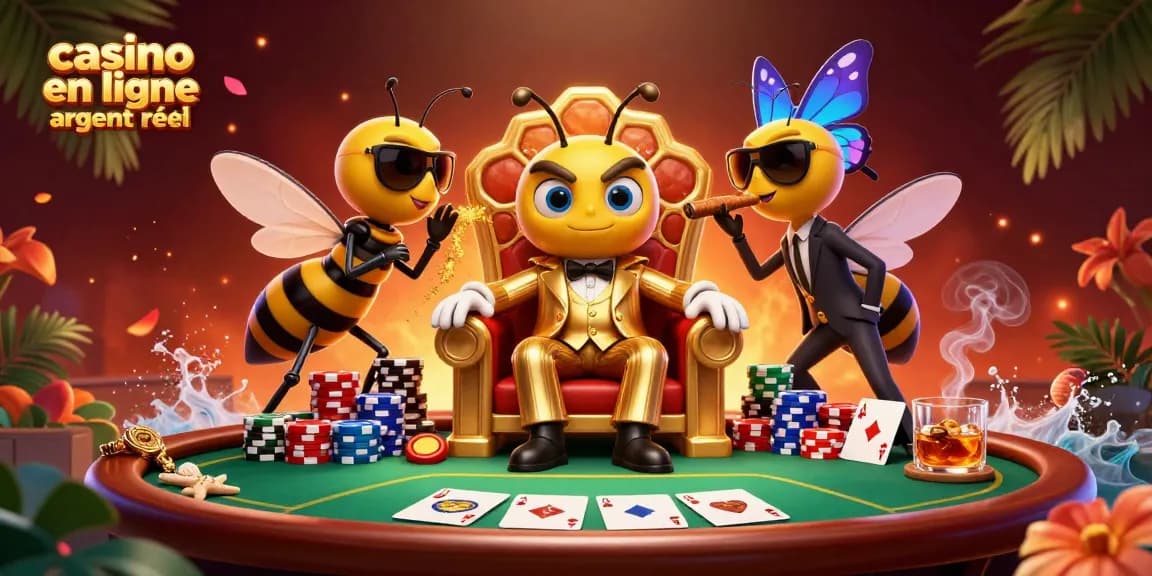 Jouer à des jeux de casino en ligne argent réel avec un patron de la mafia et ses gardes dans une scène dynamique.