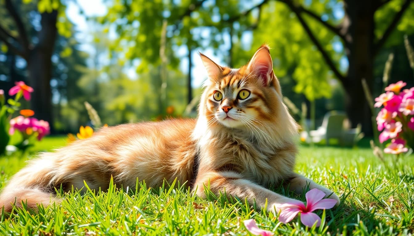 Maine Coon cats for sale near me displaying their majestic beauty in a vibrant garden.