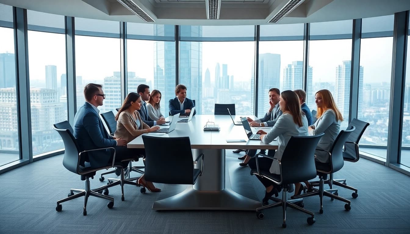 Business professionals collaborating effectively in a modern office setting.