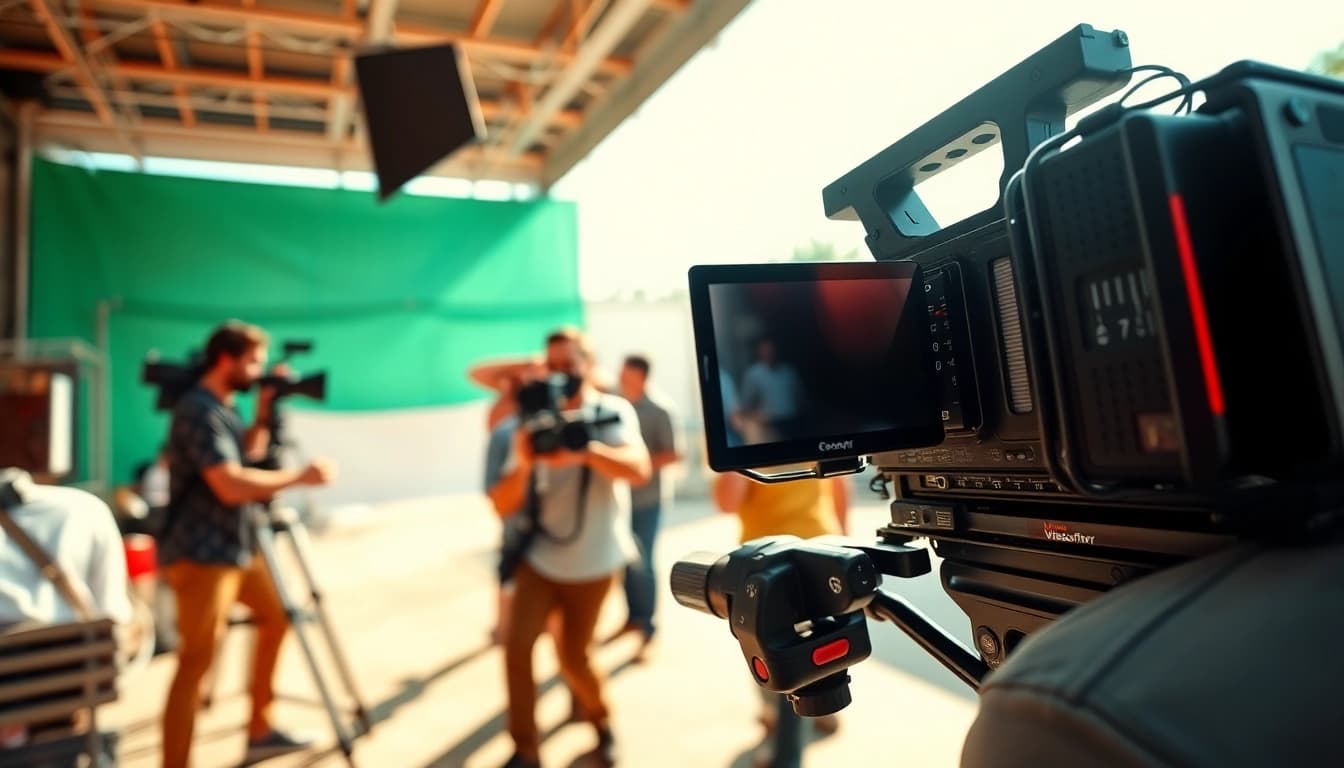 Cinematic video production captured by a professional cinematographer on a film set