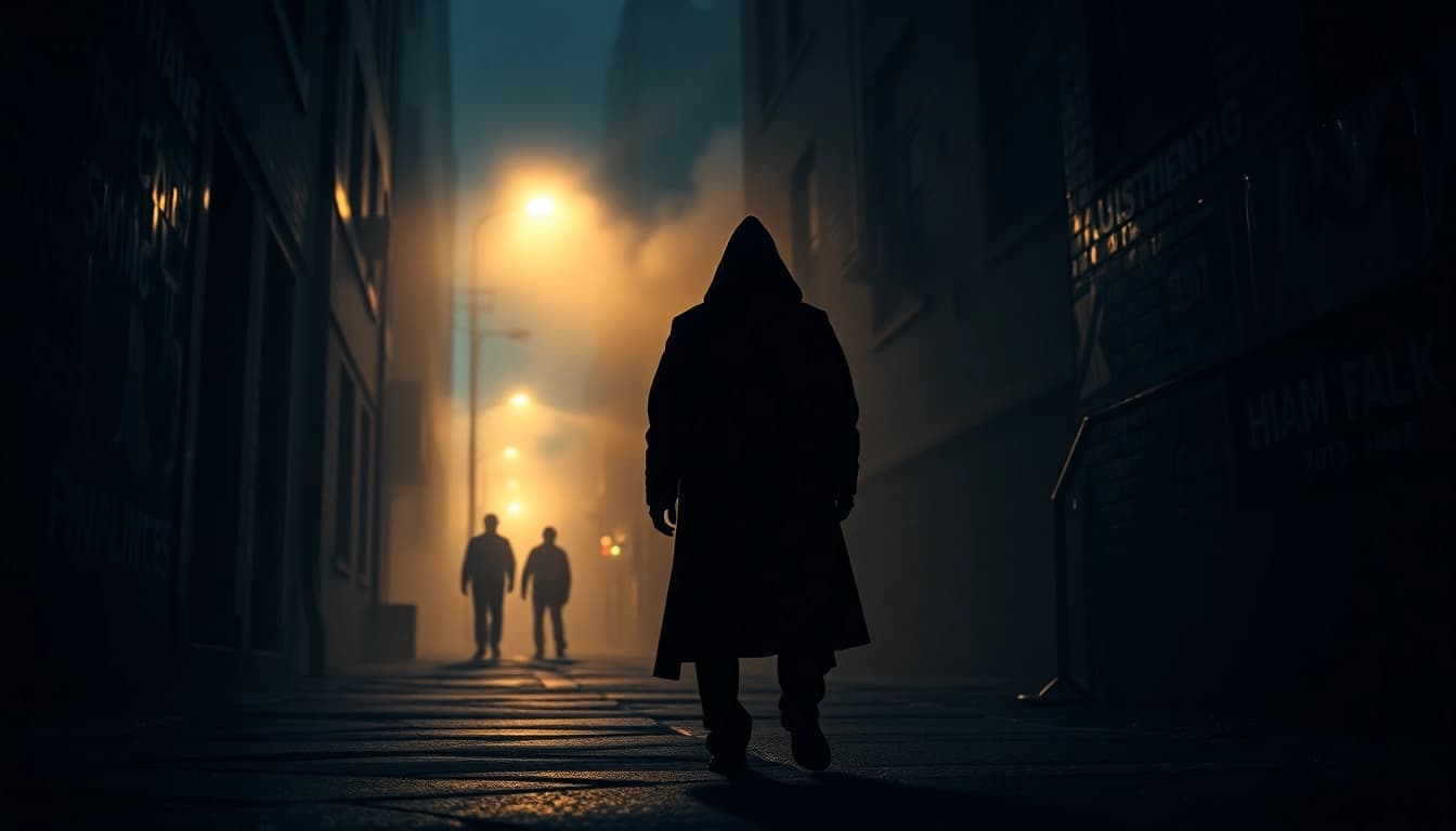 Engaging thriller movie poster featuring a mysterious figure in a suspenseful urban setting.
