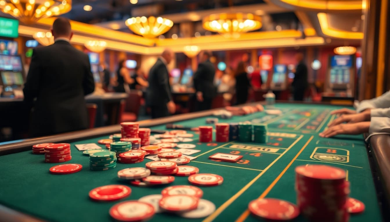 Menang di situs toto dengan taruhan tinggi di meja kasino yang penuh warna.