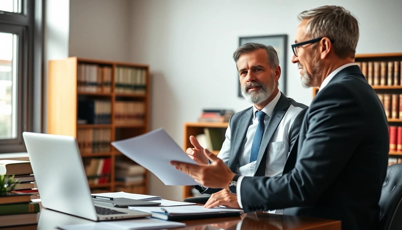 Consulting personal injury lawyer discussing strategies with a client at https://www.marylandpersonalinjurylawyer.com.