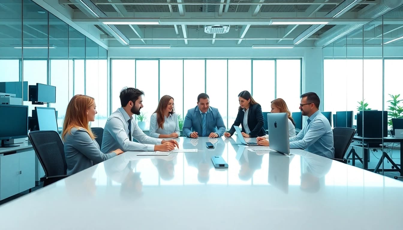 Managed IT services near me team collaborating in a modern office setting.