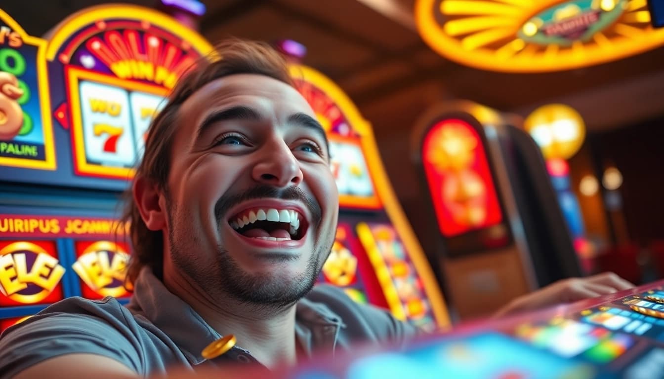 Rayakan kemenangan besar saat bermain slot gacor dengan ekspresi bahagia.