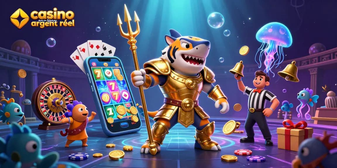 Jouez sur un casino en ligne argent réel et gagnez gros avec un tigre requin gladiateur sous-marin.