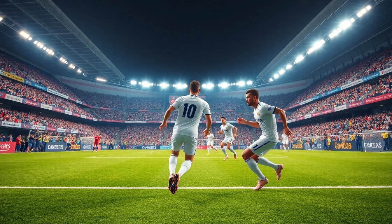 Watch thrilling ผลบอลสด moments in an action-packed soccer match scene.