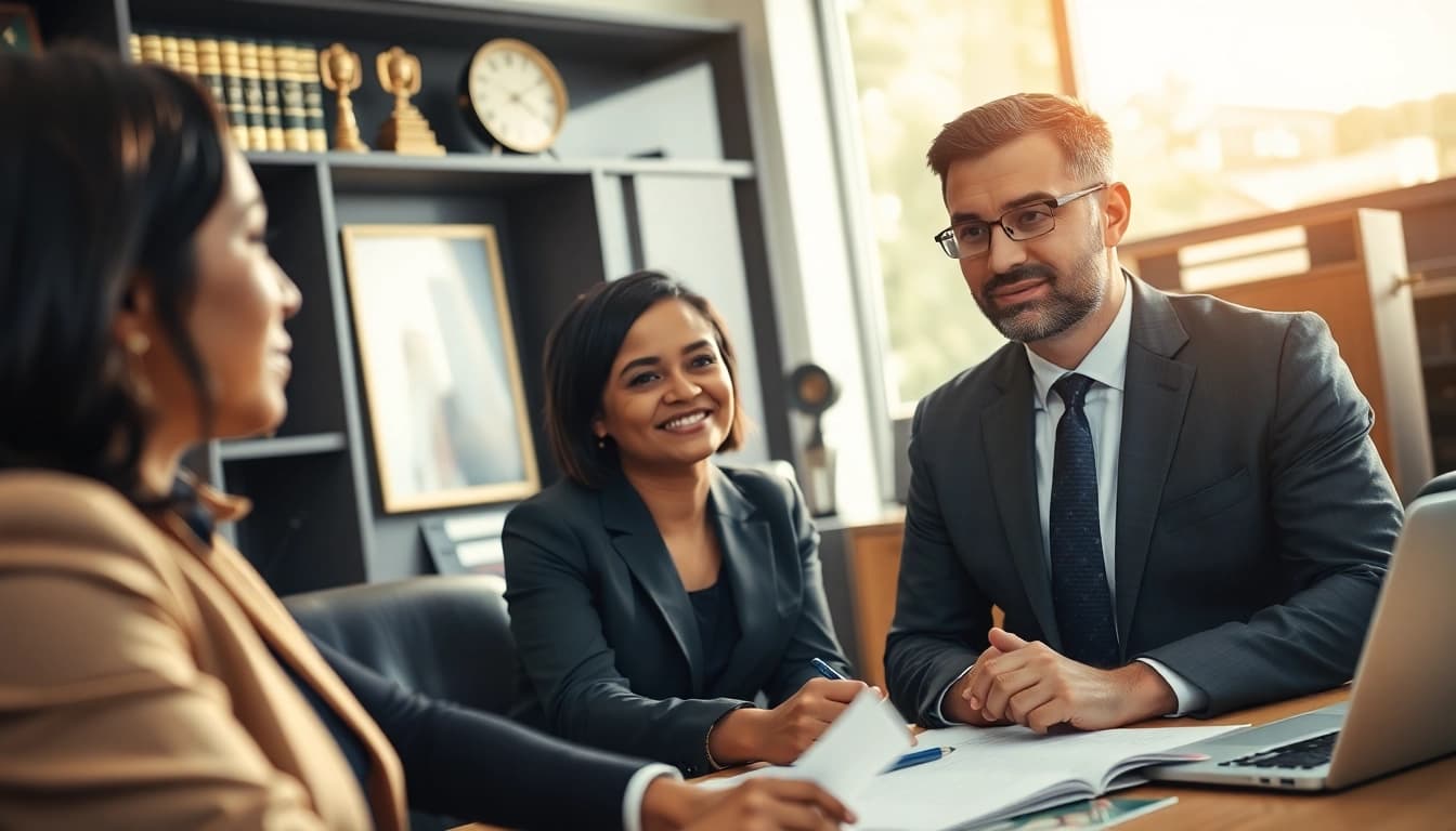 Engage Atlanta Injury Lawyers discussing a case in a professional office setting.