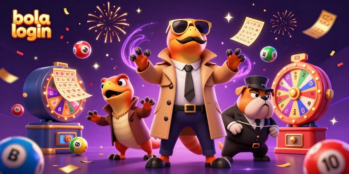 Experience the thrill of bola login in this vibrant 3D casino scene with playful raptors and dazzling gaming elements.