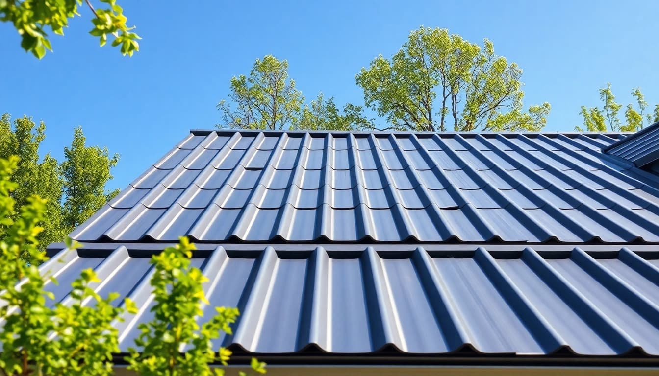 Showcase of a modern home with metal roofing reflecting sunlight, highlighting its durability and aesthetic.