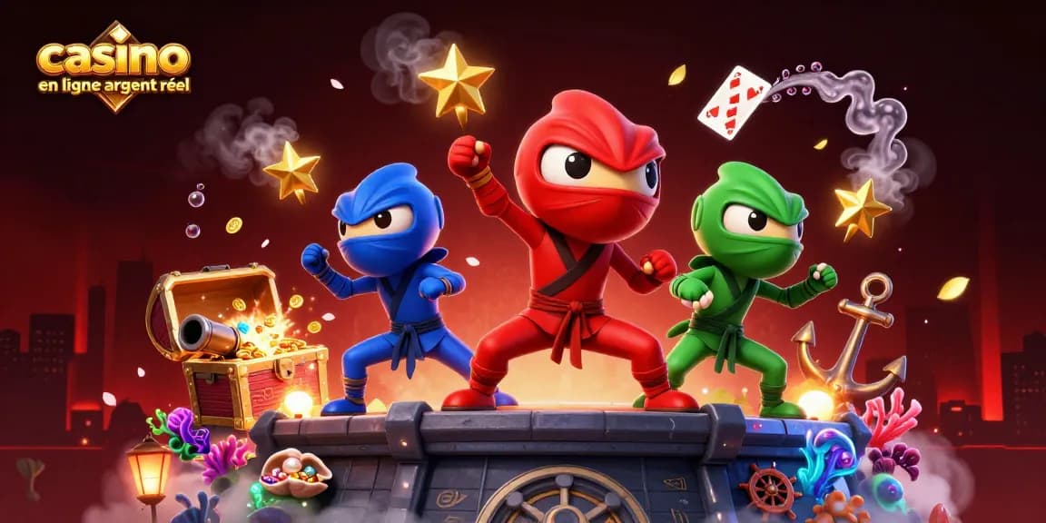 Les caméléons ninjas de l'équipe dans un casino en ligne argent réel, synchronisant leurs mouvements.