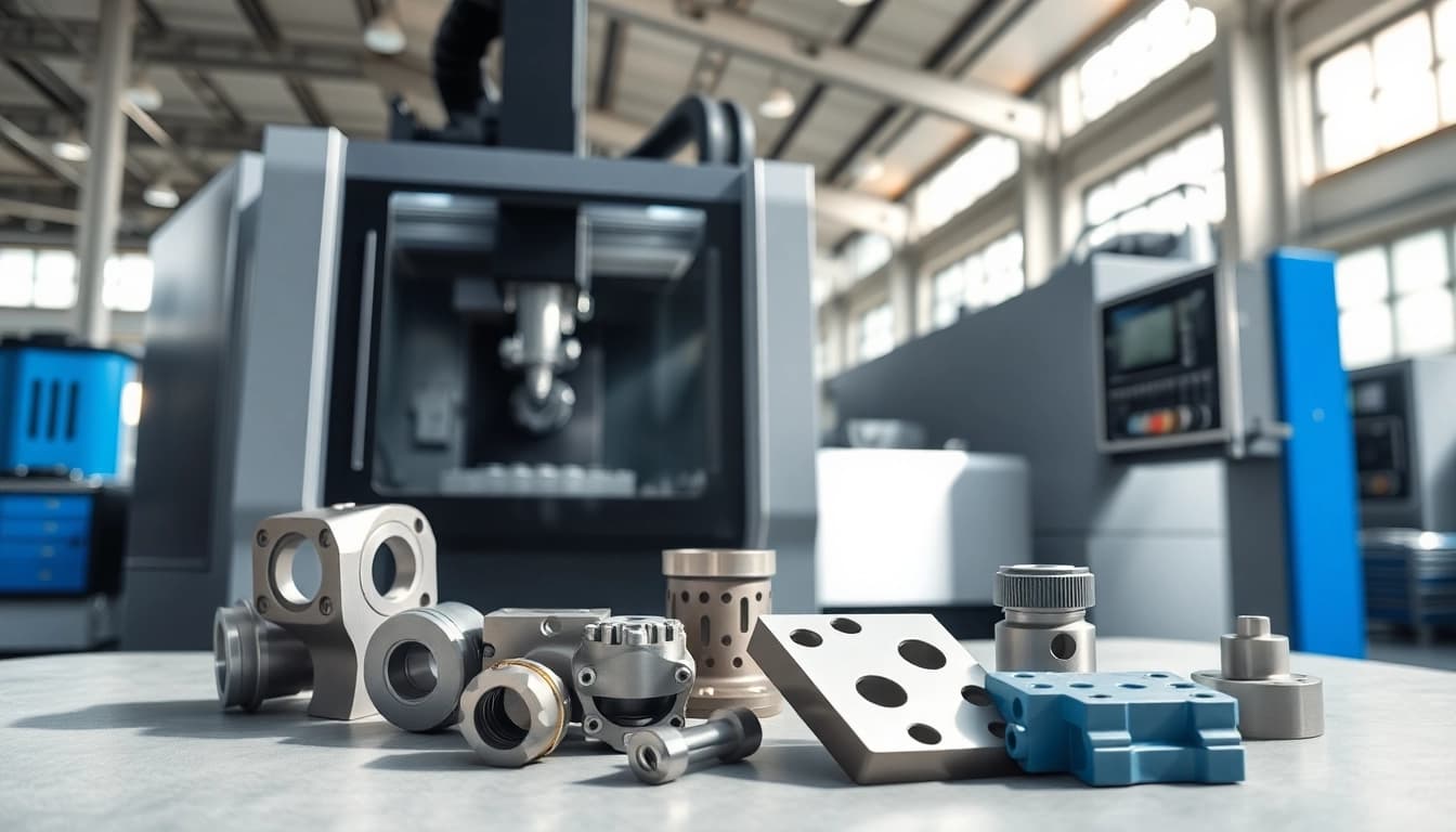 Showcasing precision in Chiheng Custom CNC Machining with advanced equipment and neatly arranged parts.