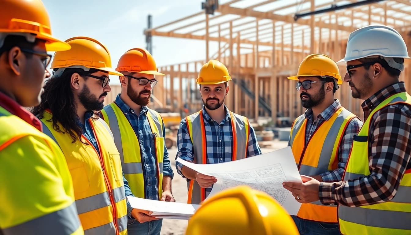 Workers at a construction association North Carolina site collaborate to enhance project efficiency.
