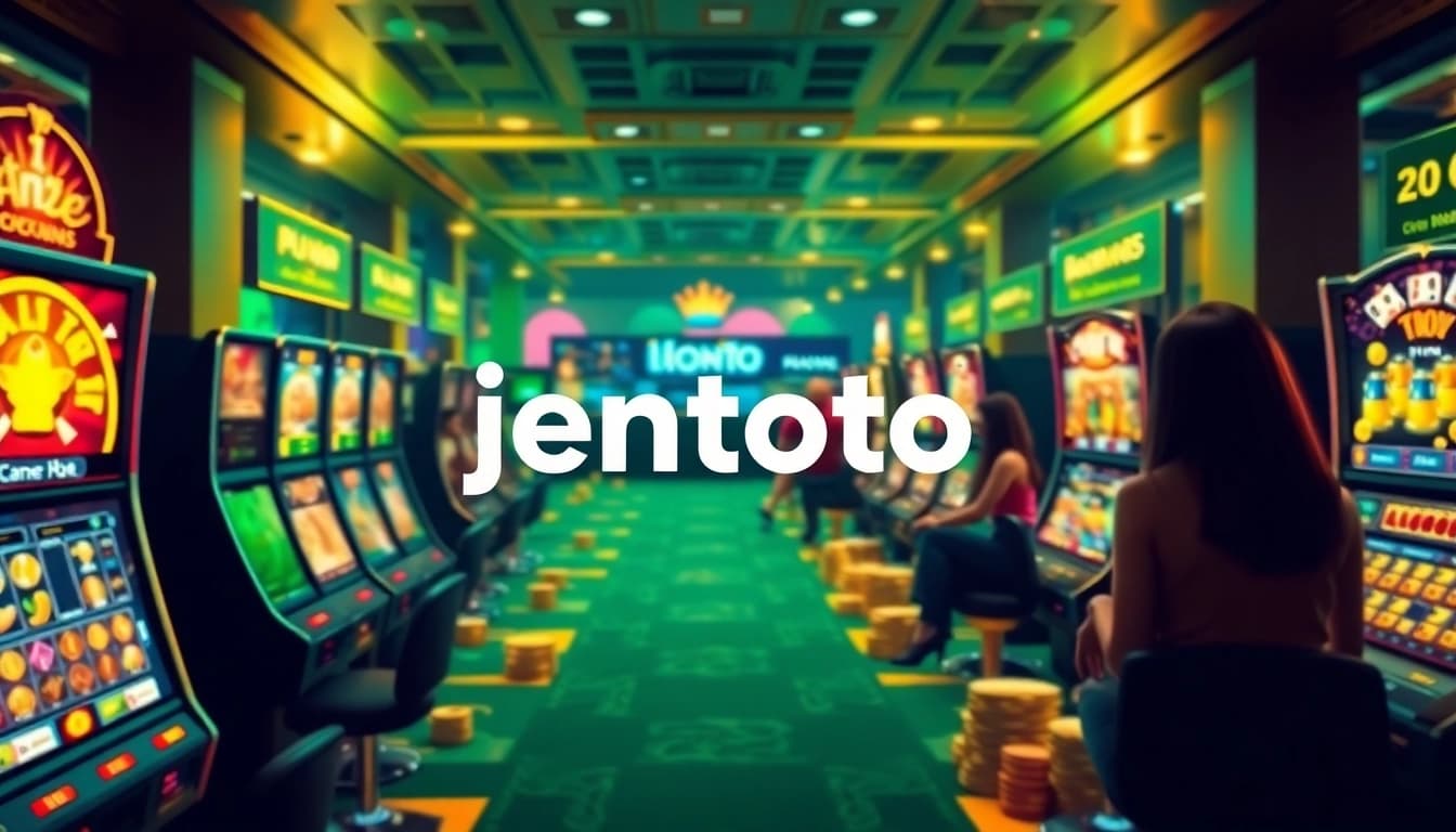 Menampilkan antarmuka platform perjudian online jentoto dengan slot dan permainan kartu.