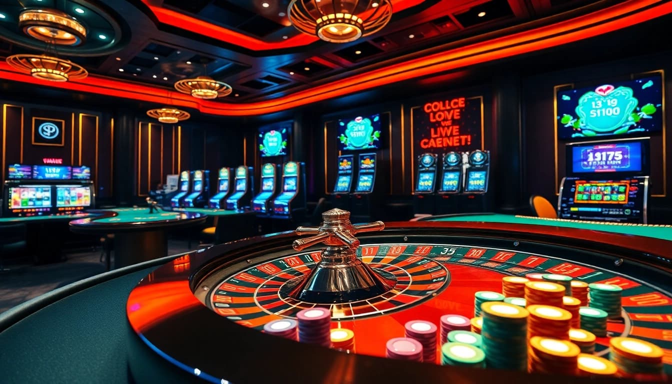Engaging in רמי אונליין gaming with vibrant casino elements and an exciting ambiance.
