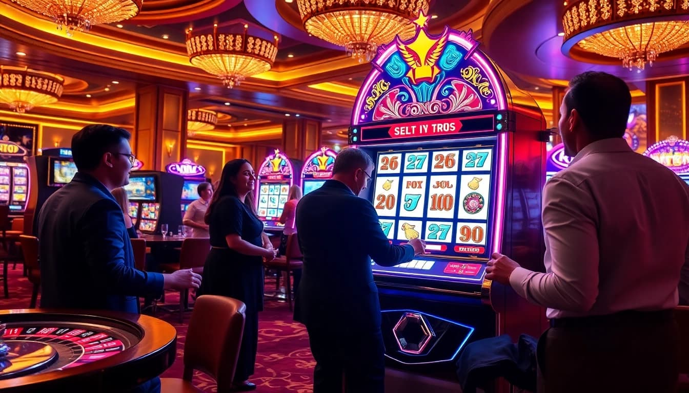 Players experiencing the thrill of stus slot gacor at an elegant casino slot machine.