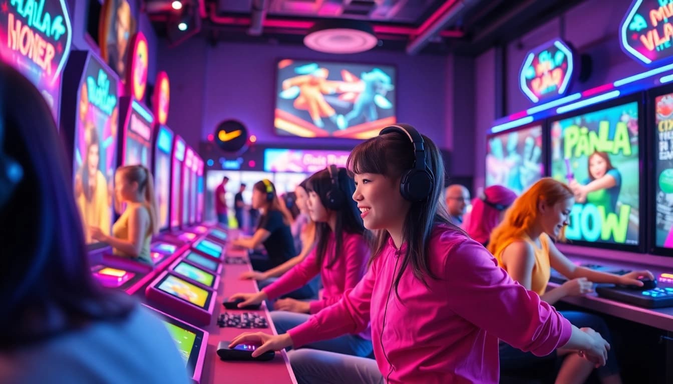 Experience the thrill of gnhust games with vibrant characters in an engaging arcade setting.